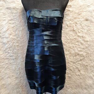 Bebe Womens Dark Blue Satin Badge Cocktail Dress Size M